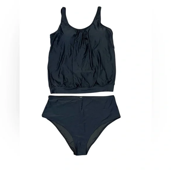 Yonique Women's 2 Piece Black Tankini Modest Loose fit Swimwear Size: 20 Plus - Picture 3 of 7